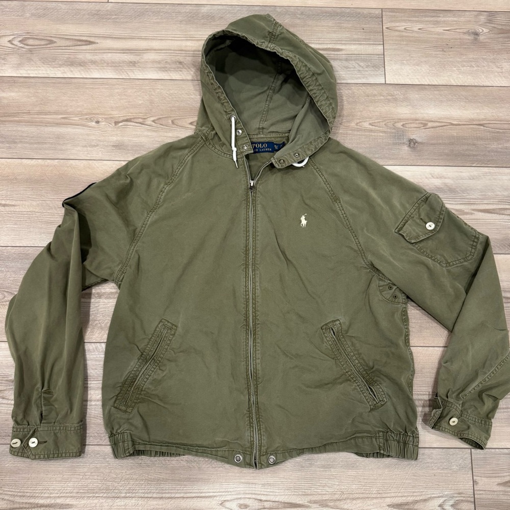 Vintage Talon Zipper Polo Ralph Lauren Mens XL Army Green Military Style Jacket